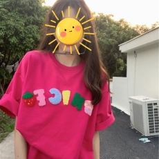 批发21支210g精梳纯棉 夏季独特设计感小众短袖t恤女宽松情侣潮牌<b class='q'>体恤</b>