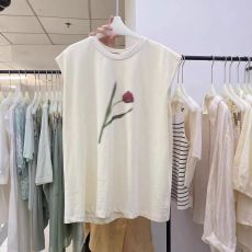 批发韩国东大门2026夏季新款<b class='q'>花朵</b>印花无袖T恤百搭宽松简约圆领上衣ins
