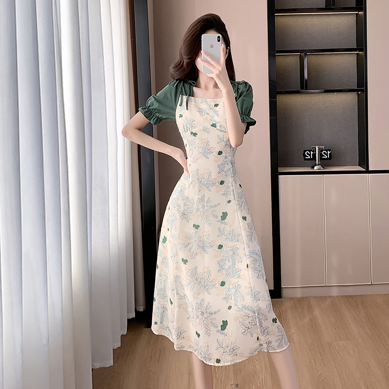LN33487# 新款复古新中式女装连衣裙方领显瘦改良裙子 服裝批發女裝批發服飾貨源