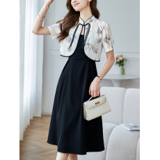 批发新中式国风雪纺开衫披肩上衣女夏季薄款小坎肩外搭吊带裙两件套装