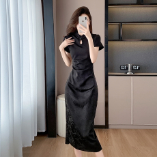 批发实拍鹭青一原创重工提花<b class='q'>旗袍</b>裙女夏季国风改良新中式连衣裙