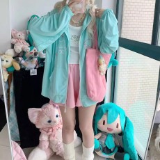 批发UF50+防晒衣薄荷绿小猫印花upf50+宽松防紫外线防晒衣