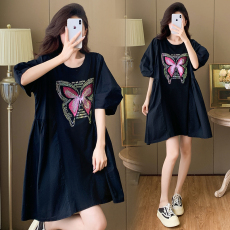 批发实拍2026夏装新款时尚气质大码宽松型连衣<b class='q'>裙</b>韩版<b class='q'>灯笼</b>袖A字<b class='q'>裙</b>中<b class='q'>裙</b>