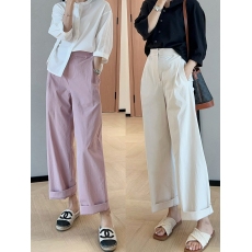 批发超态棉微皱折纸工装休闲裤宽松显瘦直筒<b class='q'>阔腿裤女</b>春夏新款
