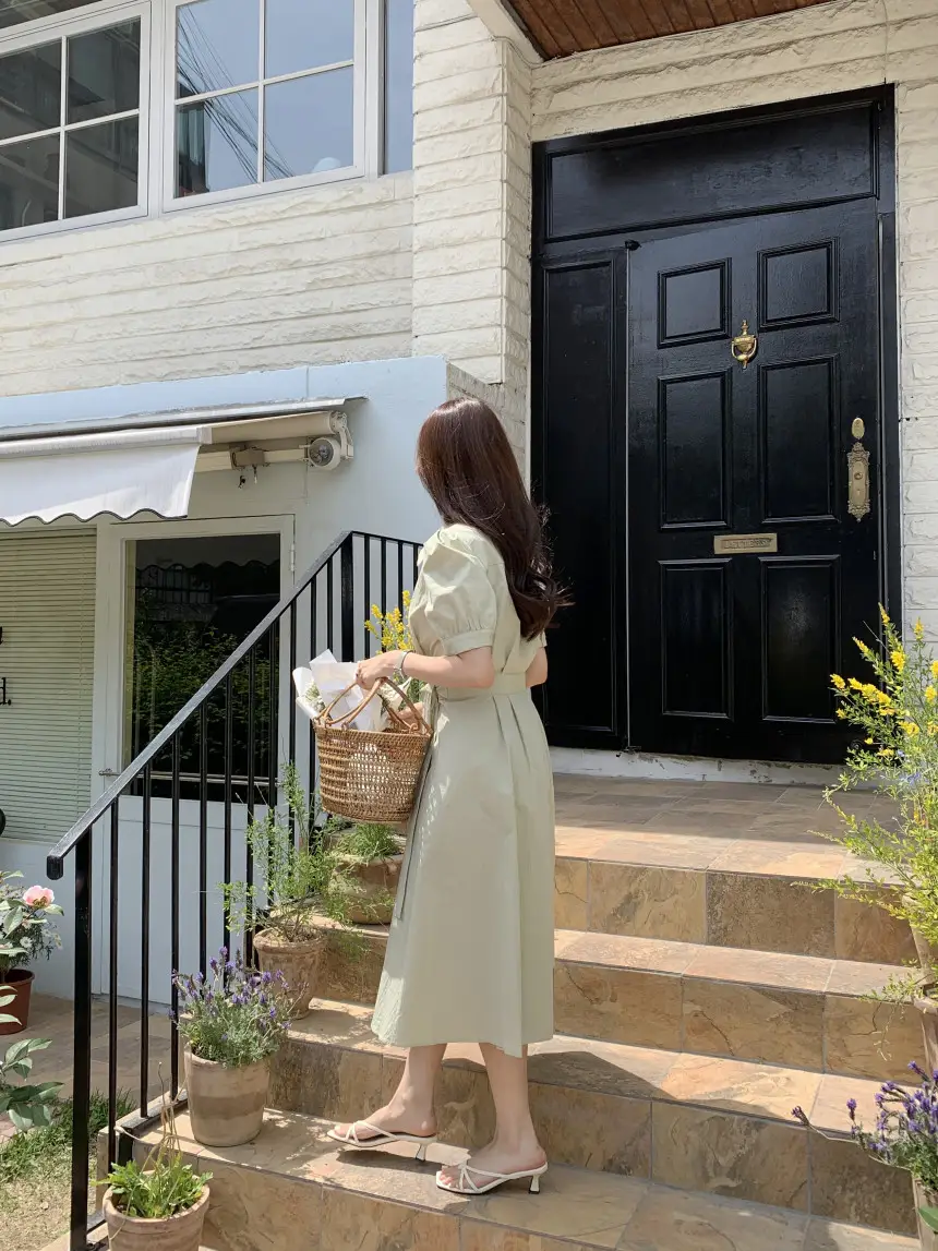 여성용 복고풍 셔츠카라 단추 원피스 상세 이미지 8