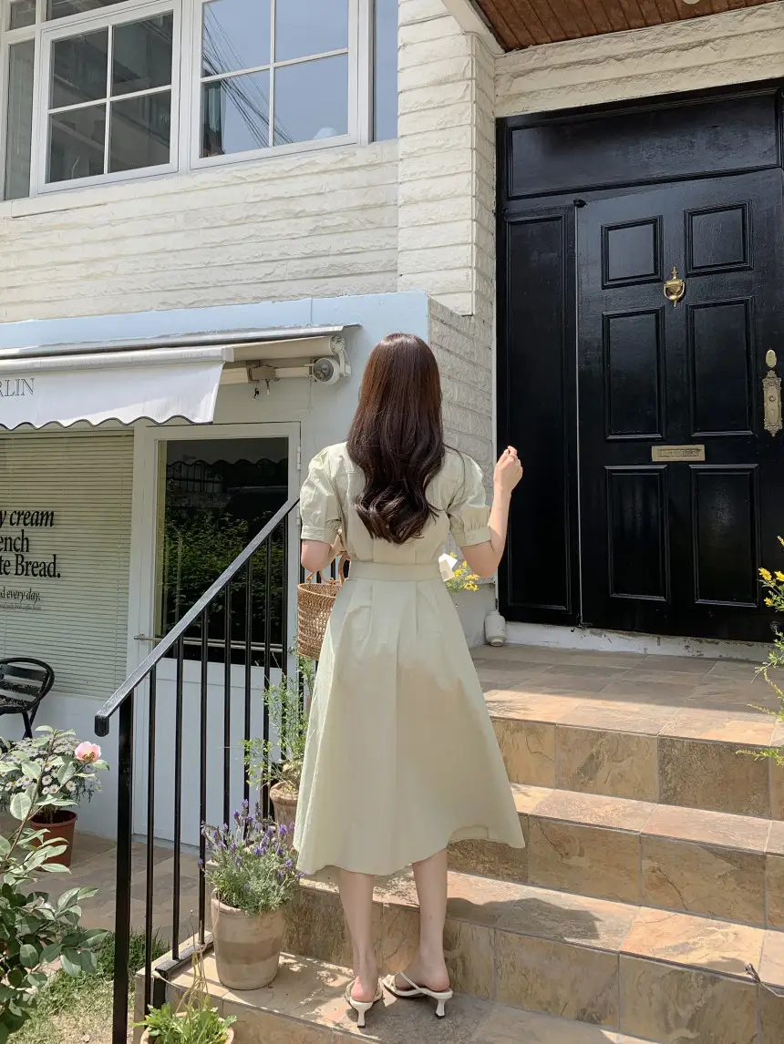 여성용 복고풍 셔츠카라 단추 원피스 상세 이미지 9
