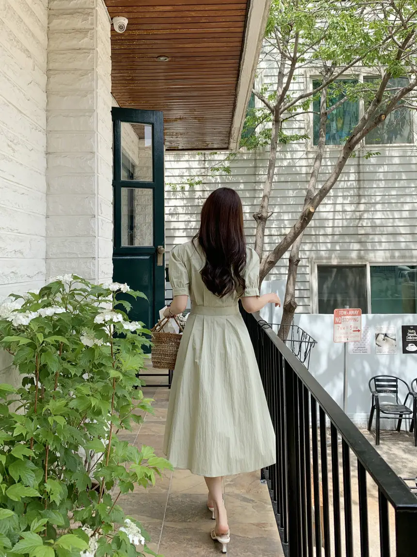 여성용 복고풍 셔츠카라 단추 원피스 상세 이미지 13
