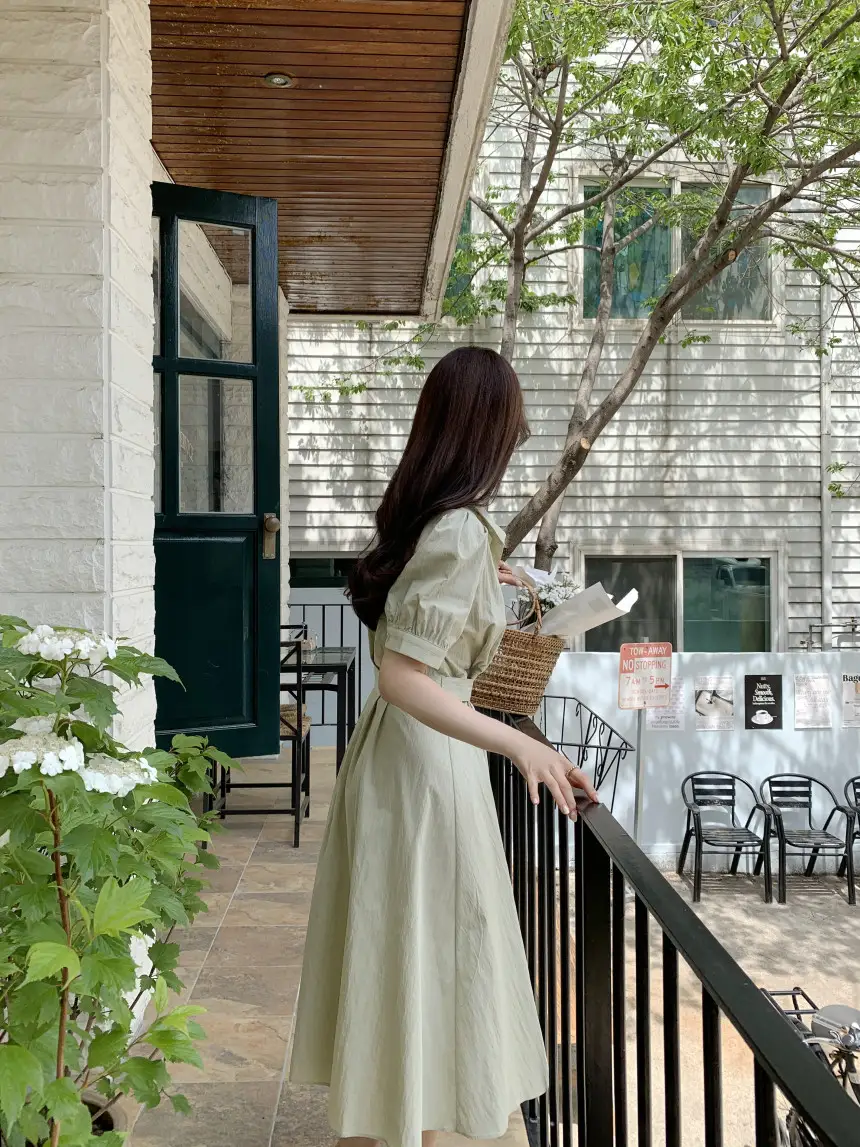 여성용 복고풍 셔츠카라 단추 원피스 상세 이미지 14