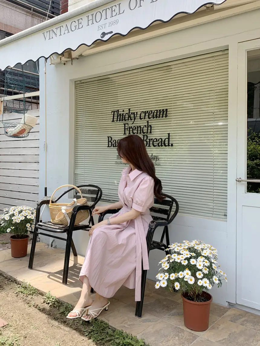 여성용 복고풍 셔츠카라 단추 원피스 상세 이미지 20