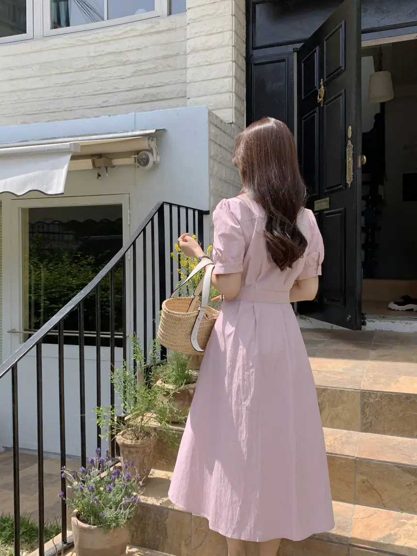 여성용 복고풍 셔츠카라 단추 원피스 상세 이미지 24