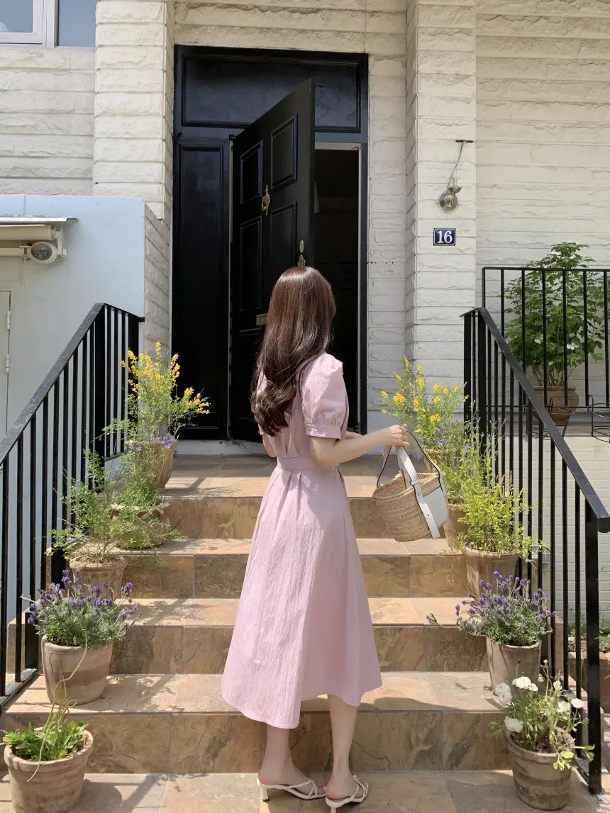 여성용 복고풍 셔츠카라 단추 원피스 상세 이미지 26