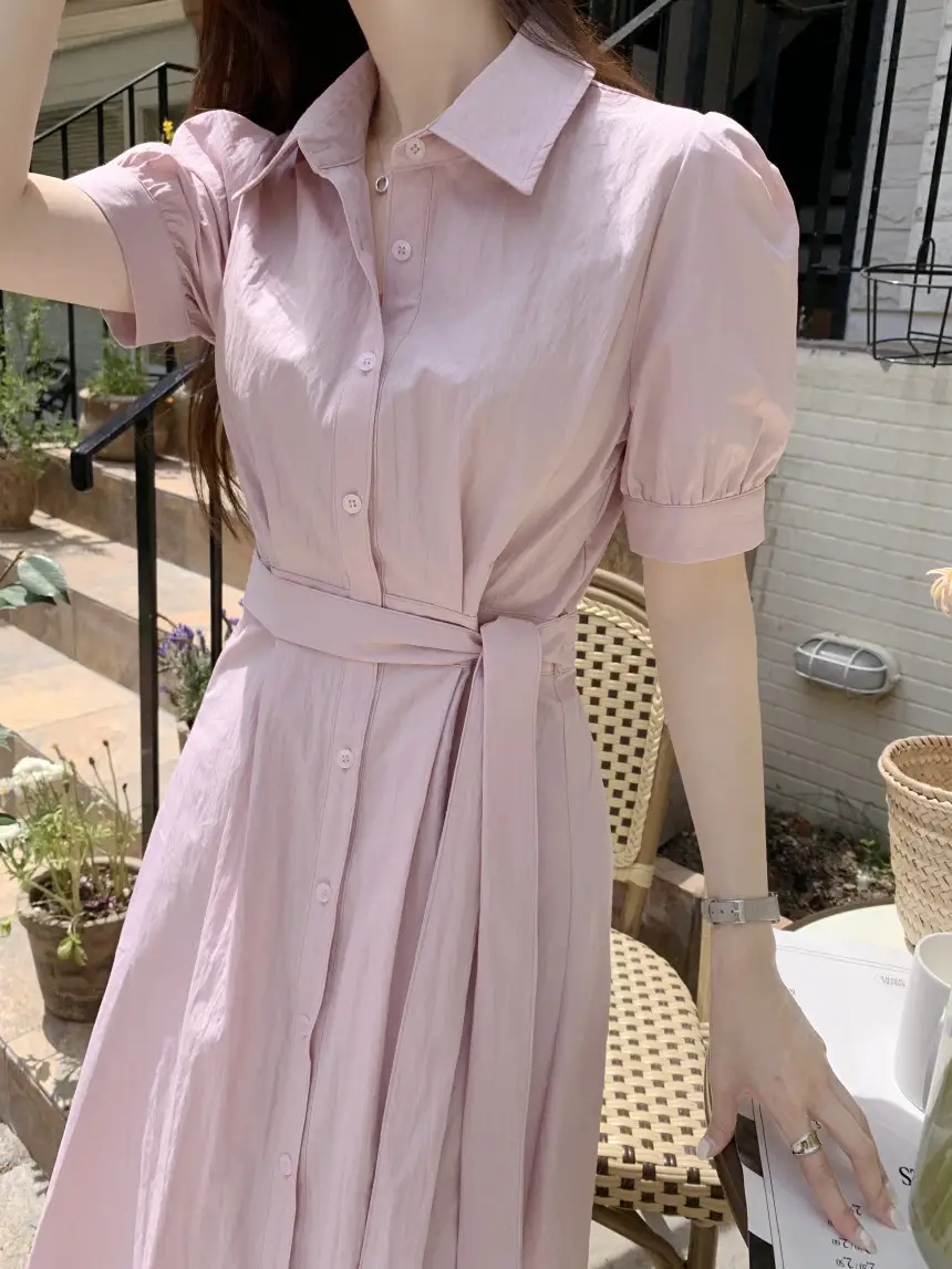 여성용 복고풍 셔츠카라 단추 원피스 상세 이미지 29