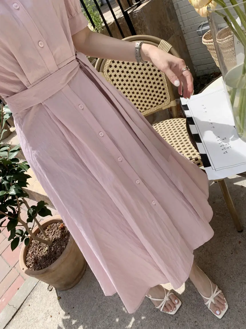 여성용 복고풍 셔츠카라 단추 원피스 상세 이미지 30