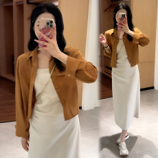 批发官图  夏季新款<b class='q'>韩版</b>时尚长袖薄款衬衫收腰显瘦吊带裙套装女两件套