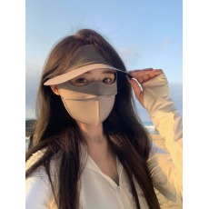 批发实拍实价玻尿酸黑胶帽檐防晒面罩女<b class='q'>夏</b>季全脸防晒冰丝遮阳防晒口罩