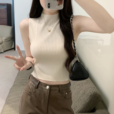 批发半高领针织背心女夏季<b class='q'>新款</b>修身外穿<b class='q'>小西装</b>内搭短款坑条无袖上衣