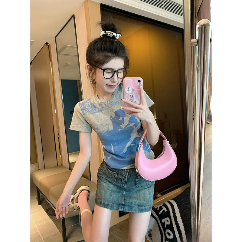 있음 선적 40 면 리브 92 면 8 암모니아 Lun 쇼트 스타일 티셔츠 여성용 짧은 소매 여름 작은 대중 몸매 가꾸기 반팔 티셔츠