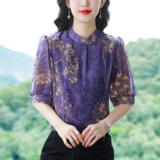 批发实拍 轻奢时尚印花碎花小衫女夏季新款气质洋气显瘦<b class='q'>七分袖</b>衬衫