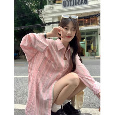 批发晨领原版面料-做工粉色格纹宽松衬衫外套女<b class='q'>大码</b><b class='q'>长袖</b>防晒衬衣上衣