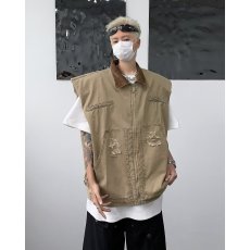 批发实拍实价  <b class='q'>夏</b>季宽松工装潮流坎肩马甲卡其色复古牛仔背心马甲