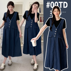 批发实拍 新款孕妇装大码牛仔孕妇<b class='q'>背带</b>裙薄款牛仔连衣裙孕妇T恤