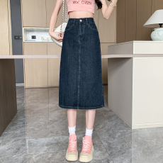 批发图6实拍2025年<b class='q'>夏</b>季百搭后开叉牛仔半身裙一步裙女145CM娇小个子