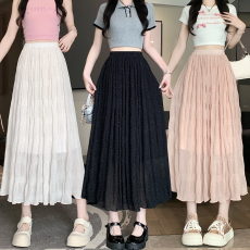 批发实拍 法式波点蛋糕裙女夏季甜美a字裙高腰显瘦百搭半身裙褶皱长裙