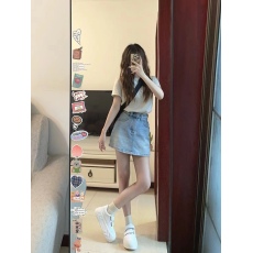 批发韩系学院风今年<b class='q'>套装</b>甜酷宽松百搭休闲短袖上衣<b class='q'>女</b>牛仔短裙潮