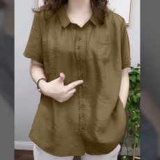 批发官图2026新款时尚洋气短袖宽松天丝棉上衣中年妈妈装<b class='q'>遮</b>肚显瘦衬衫