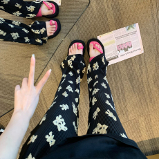 批发百褶裤脚开叉 可爱小熊<b class='q'>印花</b>开叉休闲裤女夏季新款高腰