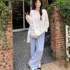 批发原版提花面料彩色波点高腰休闲裤女夏季宽松直筒百搭长裤