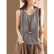 批发官图石磨洗超细棉麻背心女加捻褶皱无袖上衣外穿内搭打底吊带