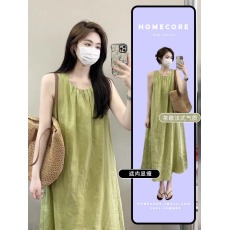 批发吊带连衣裙女夏季高级绝美无袖露肩海边度假宽松沙滩长裙子设计感