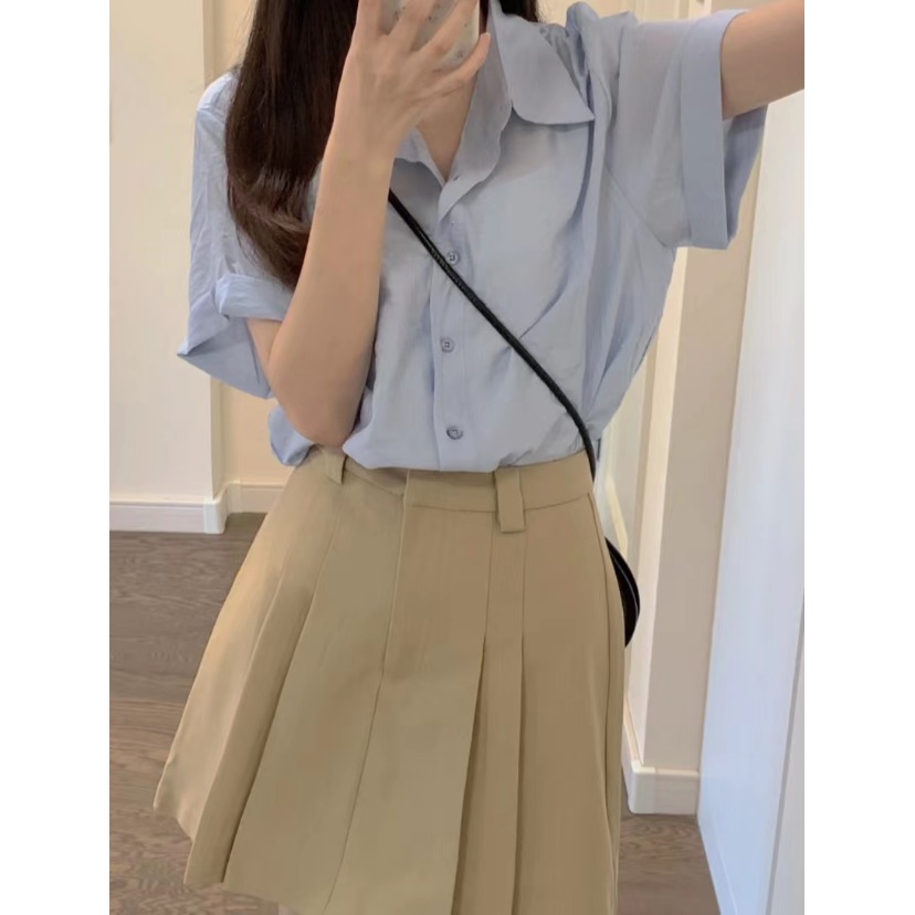Pure cotton imitation Tencel short-sleeved shirt for women summer 2024 new loose Hong Kong style retro chic top
