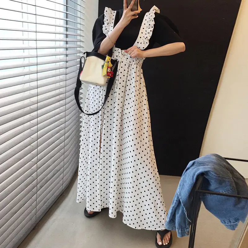 한국스타일 블랙 화이트 파스텔 점프수트 상세 이미지 7