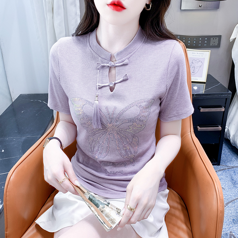 RY3939# 实拍！2026夏季新款有货紫色刺绣T桖上衣