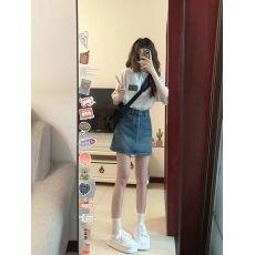 批发网红盐甜系<b class='q'>套装</b>裙夏新款高级感小香风T恤牛仔短裙两件套减龄