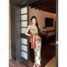 批发实拍~  加州梦境港风复古碎花<b class='q'>连衣裙</b>女夏季吊带裙