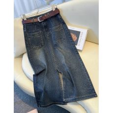 批发2026年新款<b class='q'>复古</b>牛仔裙半身裙女中长款高腰显瘦前开叉包臀a字半裙