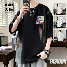 批发实拍2024夏季新款男士短袖T恤<b class='q'>中国风</b>宽松圆领休闲百搭短袖大码t