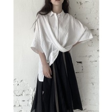 批发日系外贸品牌尾单女装剪标捡漏法式小众设计感短袖<b class='q'>衬衫</b>别致上衣夏