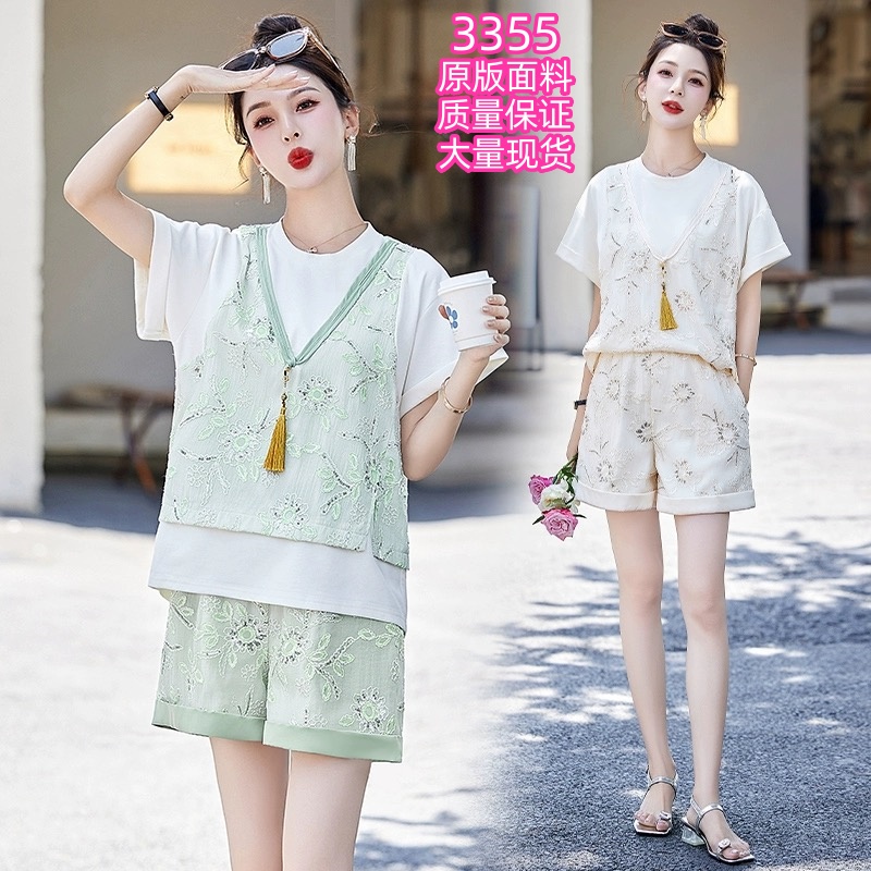 PF13757#新中式国风刺绣套装女2024年夏季新款时尚休闲洋气显瘦短裤...