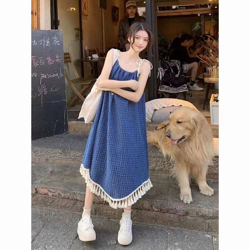 2024 new Korean preppy style age-reducing temperament design tassel suspender skirt for women