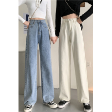 批发浅色牛仔裤阔腿裤<b class='q'>高腰</b>直筒裤子显瘦韩版宽松拖地长裤