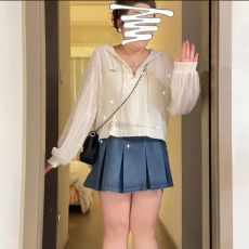 批发大码设计感镂空v领连帽蕾丝防晒衫女春<b class='q'>夏</b>胖mm巨显瘦别致罩衫上衣