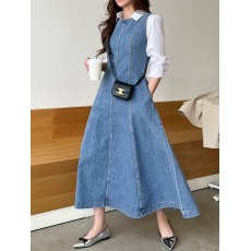 批发现 夏季休闲超长款拼接无袖A字牛仔<b class='q'>连衣裙</b>