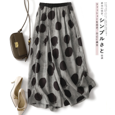 批发2026夏装新品波点印花垂感阔腿裤裙裤新中式休闲不规则女直筒裤子