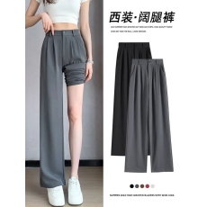 批发灰色阔腿裤女夏季薄款高腰垂感直筒休闲小个子窄版西装裤2024新款