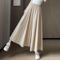 批发实拍大码女装春季山本裙裤褶皱直筒裤高腰慵懒风肌理感气质长裤裙