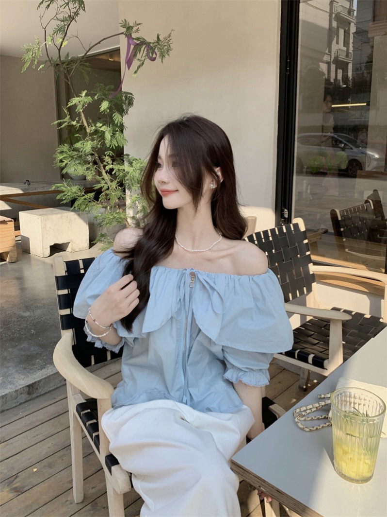 한 부서 프릴 오프숄더 맨위 여성 달콤한 매운맛 디자인 센스 작은 키 맨위 실사 정가